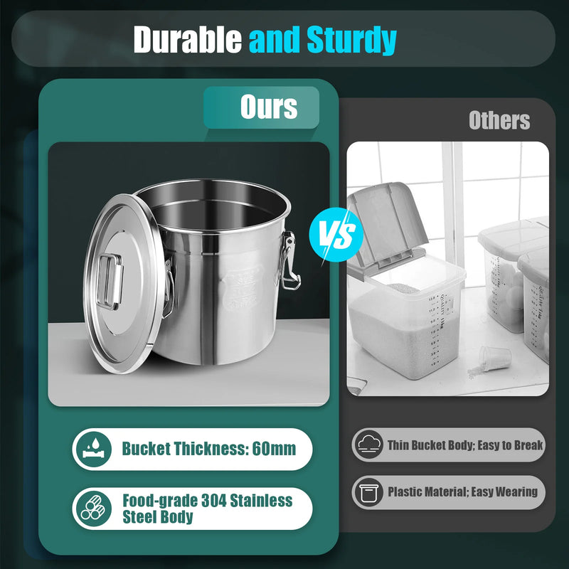 6L/12L Stainless Steel Airtight Canister with Locking Clamp Grain Containers Bucket for Kitchen cocina